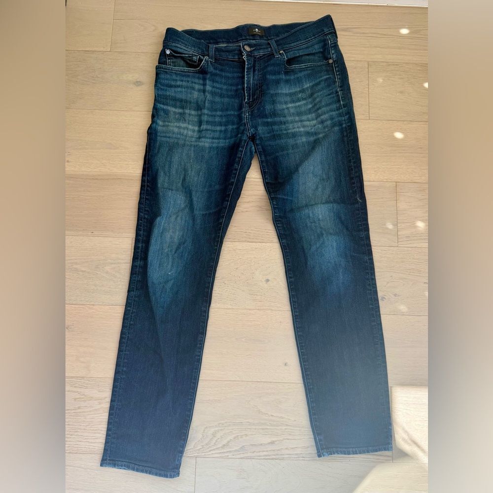 7 For All Mankind Slimmy Men’s Jeans 36x33 Dark Blue Wash Slim Fit Denim